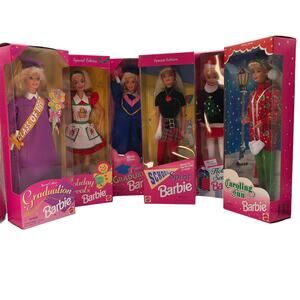 Vintage 90s Barbie Doll Lot x6 Holiday Treats Season Caroling Grad School Spirit